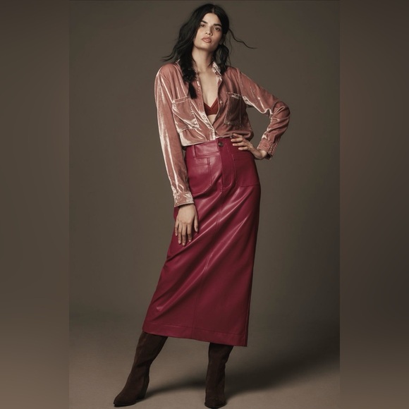 Maeve Dresses & Skirts - The Colette Faux Leather Cherry Burgundy Maxi Pencil Skirt by Maeve Vegan — XS